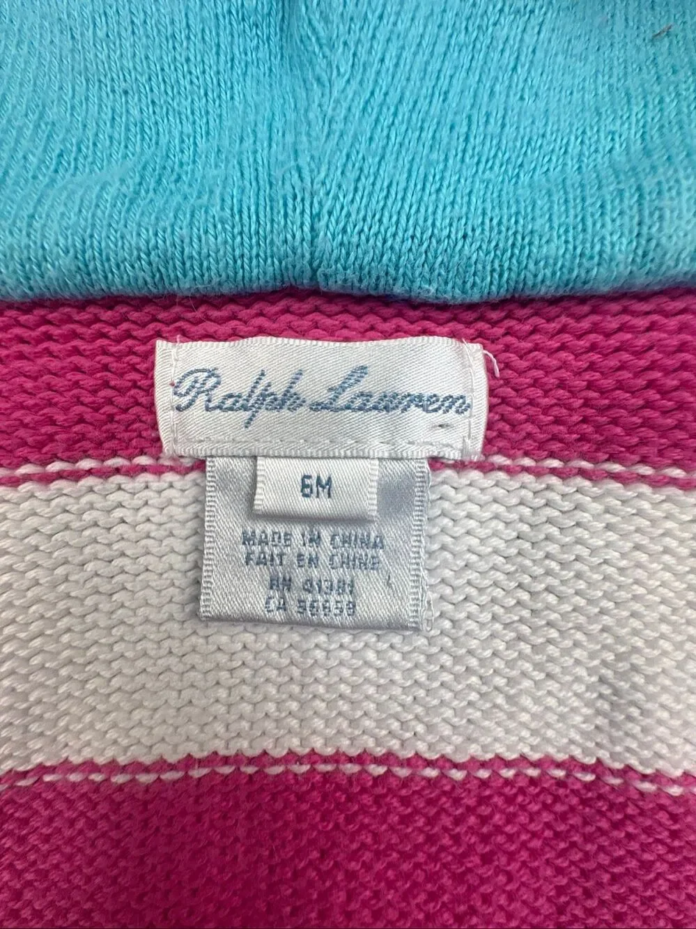 Ralph Lauren Baby Girls 6M Pink White Striped Hooded Zip Sweater Ruffle Hem